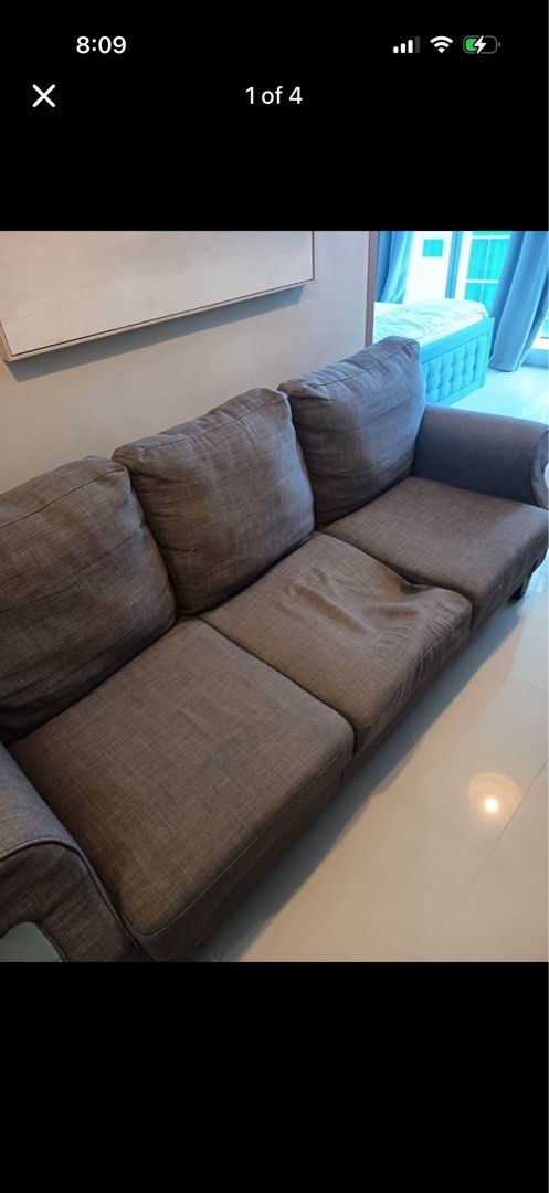 3 seater sofa (Category: Sofas) located in Pasig City. Submitted by riccimoi (Listing ID 1413778640, Image 1). Description: 3 seater sofa Good condition heavy duty material just need to fix the foam on one cushion that’s why selling low price Pick up pasig .