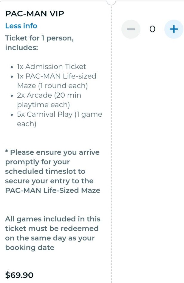 Pac Ticket ACC9SS PAC-MAN Carnival Power Deal/VIP Pack/General Admission Ticket ...