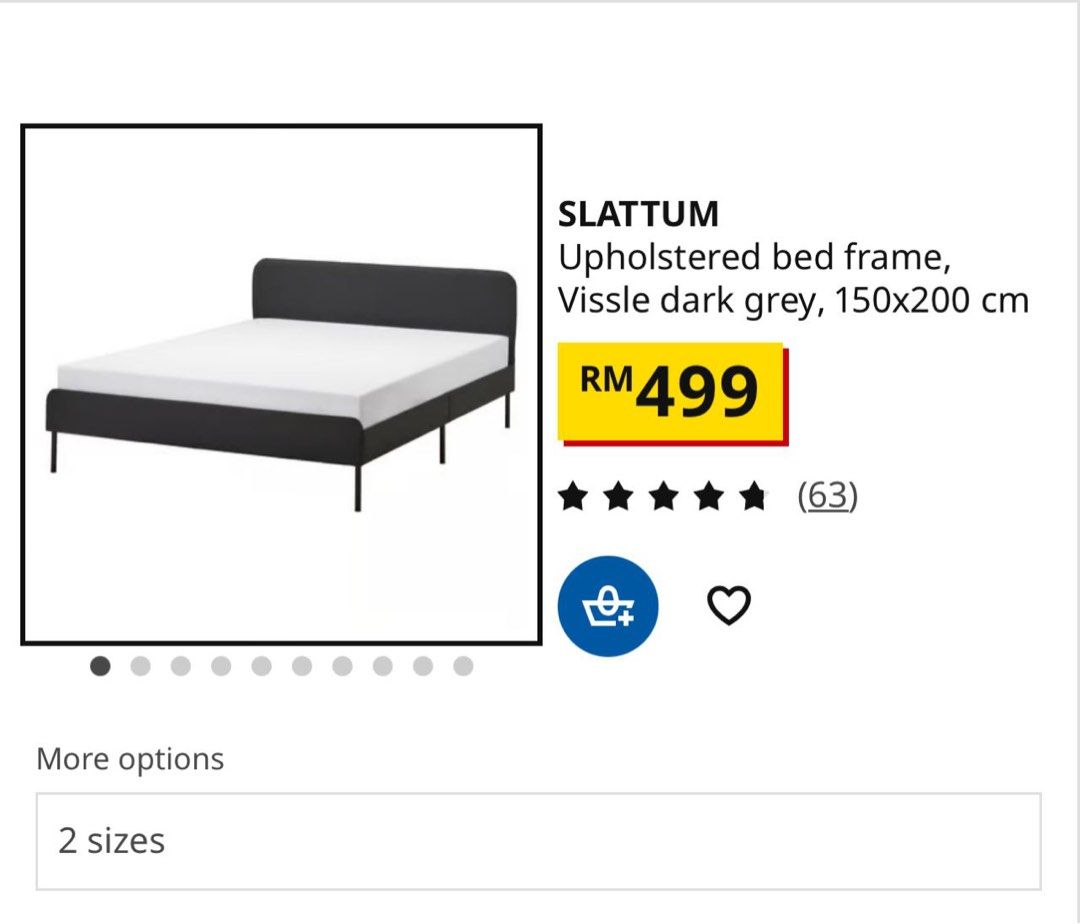 Bedsheets (Category: Bed Frames & Mattresses) located in Johor Bahru. Submitted by ekinimani (Listing ID 1413778619, Image 3). Description: Slattum ikea queen like new. Mudah dibuka dan dipasang. Self pick up. Colour Light Grey. Harga asal RM499..
