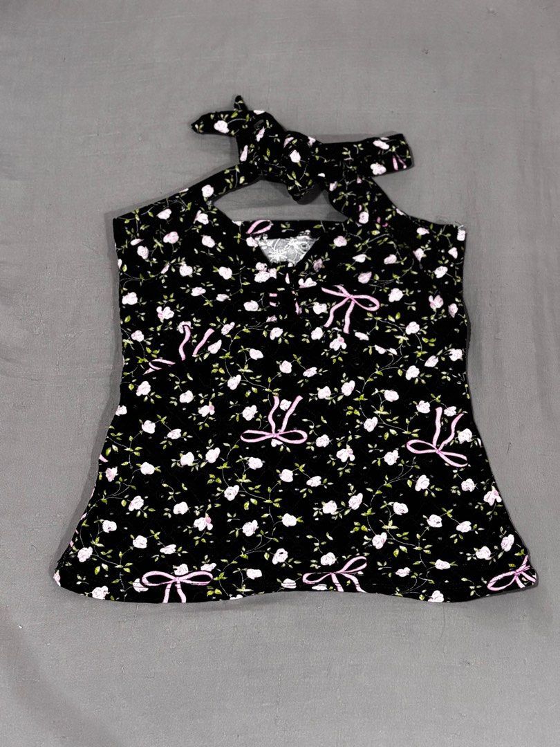 Black eyelet style floral halter top (Category: Others Tops) located in Pasig City. Submitted by fawnbelle (Listing ID 1413785967, Image 1). Description: .