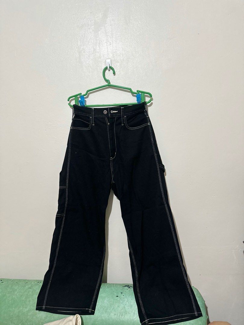 Black Wide Leg Pants with White Stitching (Category: Other Bottoms) located in Sorsogon. Submitted by declutter.sandie (Listing ID 1413833000, Image 2). Description: - Black wide-leg pants - White stitching details - Button and zipper closure - Two front pockets - Two back pockets - Visible stitching on seams and pockets - size 24 length 37.