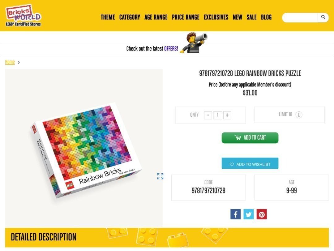 BNIB Authentic Lego Rainbow Bricks Blocks 1000 Piece Jigsaw Puzzle