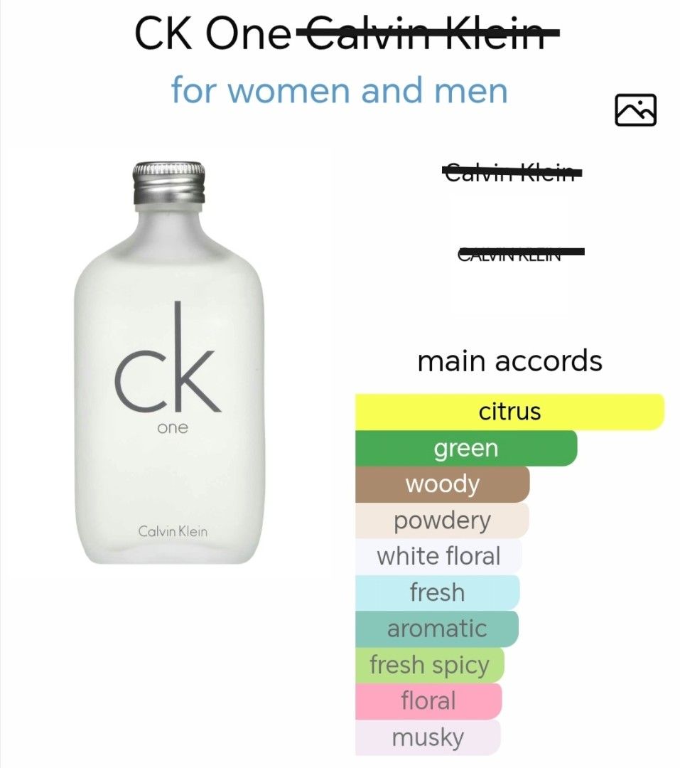 CK One Calvin Klein 15ml (Category: Fragrance & Deodorants) located in San Fernando. Submitted by bcj.valuables (Listing ID 1413700089, Image 2). Description: - CK One by Calvin Klein - 15ml Eau de Toilette - Unisex fragrance - Main accords: Citrus, Green, Woody - Price: PHP 650.