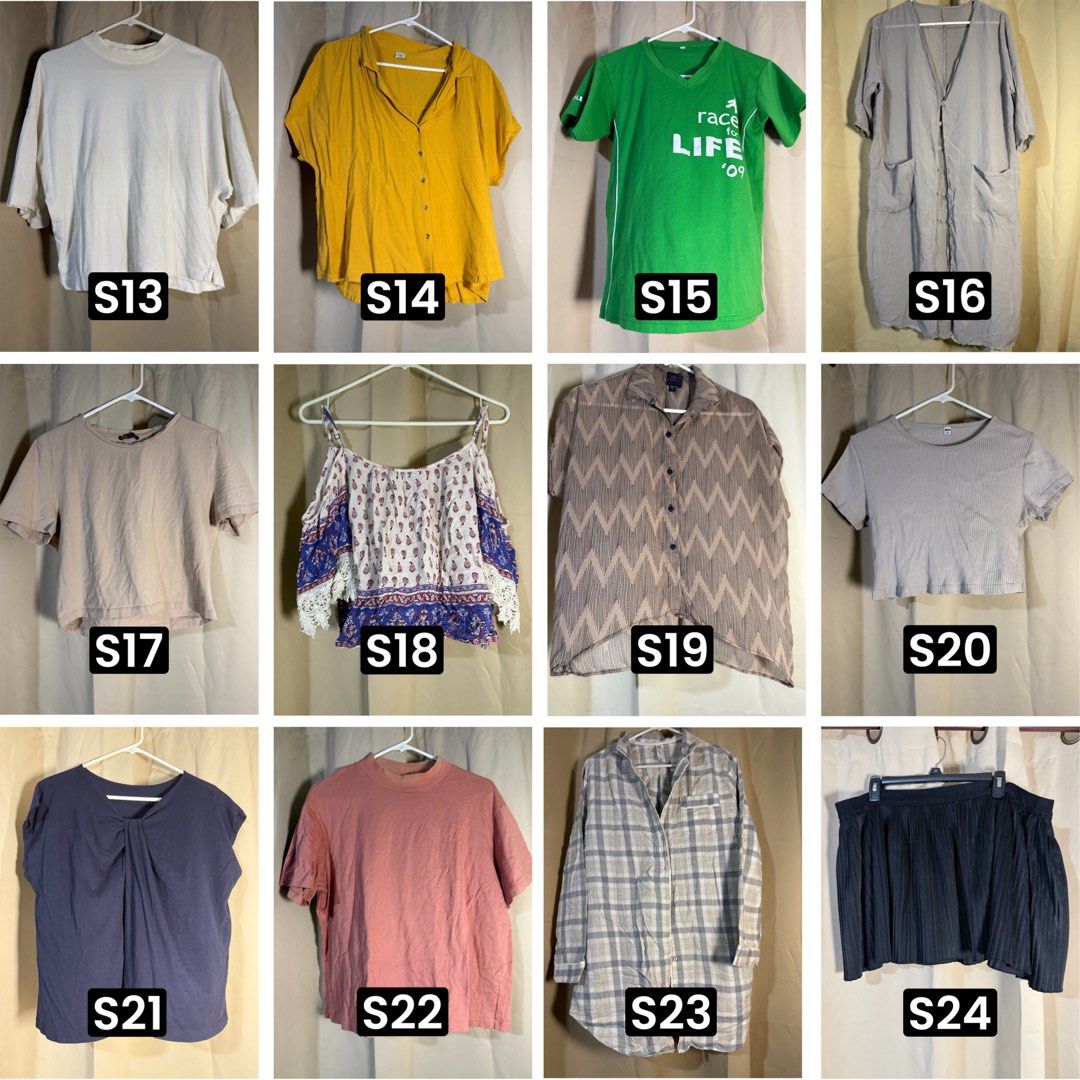 Decluttering Sale – Preloved Clothes (Category: Others Tops) located in Pasig City. Submitted by chikaching (Listing ID 1413764817, Image 2). Description: Updated SOLD items: S27, S20 Selling my old clothes as part of decluttering. All items are preloved and in good condition. Photos are in collage format. Each item has a code—please refer to the code when ordering. Prices: S items – Php 50 each D items – Php 100 each A items – Php 200 each Disco