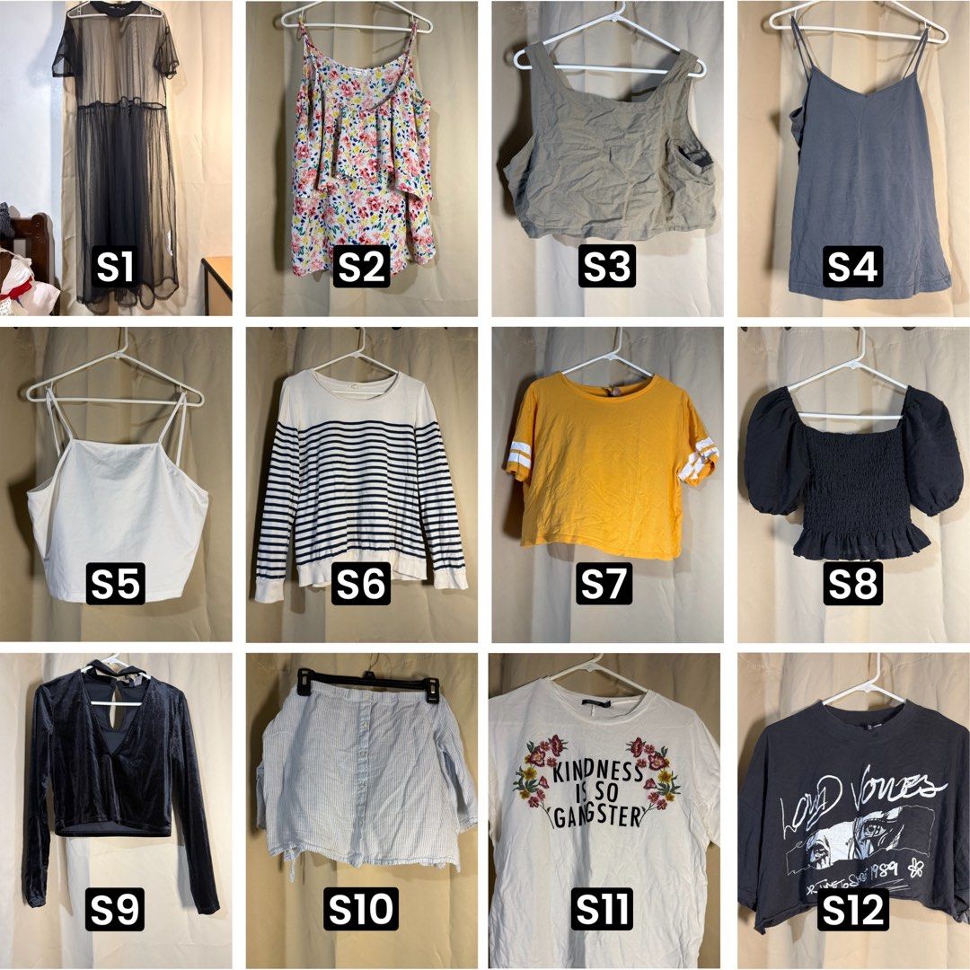 Decluttering Sale – Preloved Clothes (Category: Others Tops) located in Pasig City. Submitted by chikaching (Listing ID 1413764817, Image 1). Description: Updated SOLD items: S27, S20 Selling my old clothes as part of decluttering. All items are preloved and in good condition. Photos are in collage format. Each item has a code—please refer to the code when ordering. Prices: S items – Php 50 each D items – Php 100 each A items – Php 200 each Disco