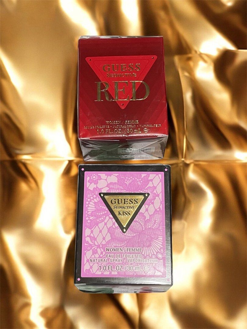 Guess Red & Seductive Kiss Perfume (Category: Fragrance & Deodorants) located in Quezon City. Submitted by godspeed___ (Listing ID 1413816996, Image 1). Description: - Guess Perfumes for Women - Authentic/Original. From US 🇺🇸 - Available scents: - Red (30ml, red box) - Seductive Kiss (30ml, pink box) - Both brand new/sealed 1699 each only.