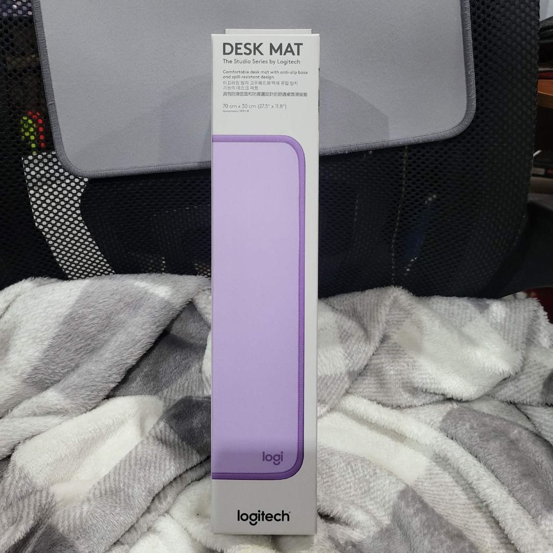 Logitech Desk Mat 70 cm x 30 cm (Lavender) (Category: Mouse & Mousepads) located in Makati City. Submitted by jan_thevaluerack (Listing ID 1413766504, Image 1). Description: ORIGINAL PRICE = ₱1,245 MOP: gcash / qr code MOD: delivery (buyer will shoulder sf) Features: - anti-slip base - spill-resistant design - anti-fraying edges.