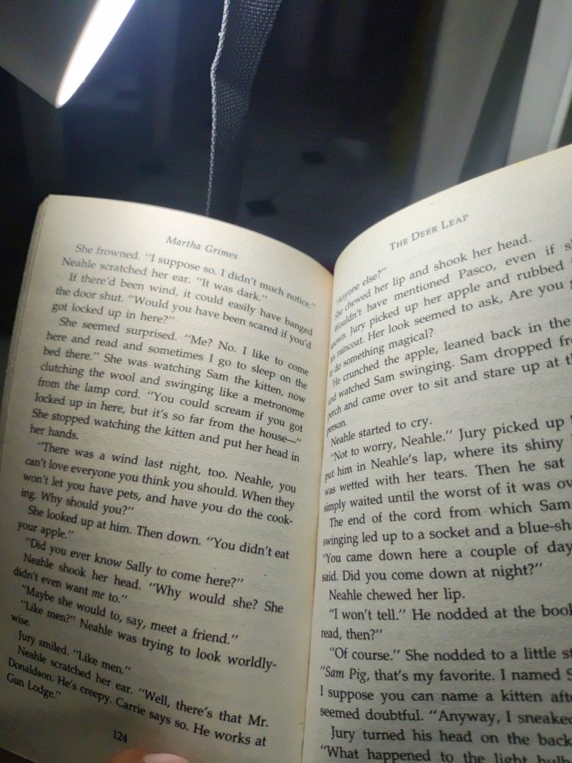 Martha Grimes The Deer Leap Novel (Category: Storybooks) located in Pasay City. Submitted by mitsy42795 (Listing ID 1413830079, Image 3). Description: RFS Decluttering ✨ open for nego - "The Deer Leap" by Martha Grimes - Richard Jury novel - Clean and readable pages - Features a purple and black cover design - Includes a brief synopsis on the back.