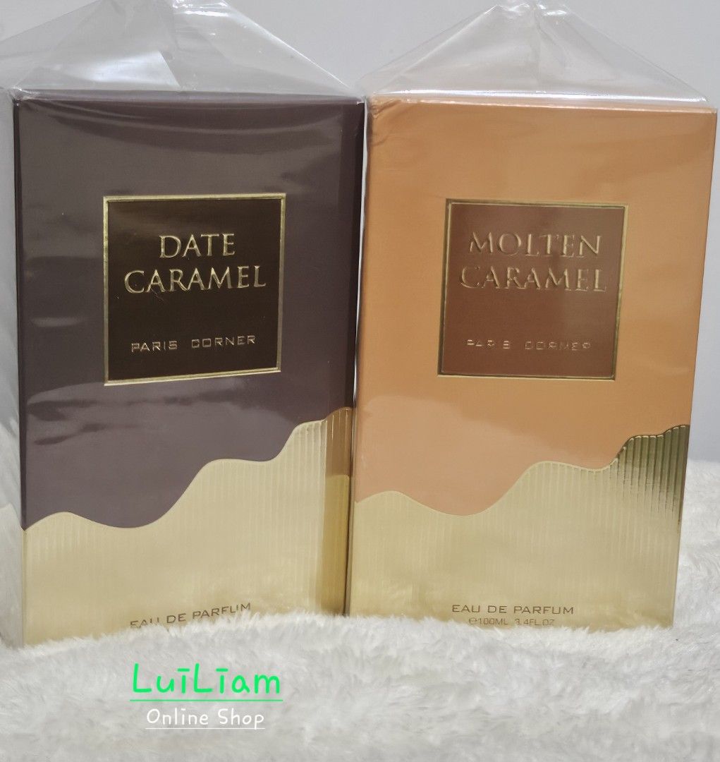 Paris Corner Date Caramel & Molten Caramel Perfume (Category: Fragrance & Deodorants) located in Marikina City. Submitted by luiliam (Listing ID 1413767282, Image 2). Description: Paris Corner Perfumes *Date Caramel *Molten Caramel 100ml, Eau de Parfum - Date Caramel: Dates, Caramel, Coffee - Molten Caramel: Caramel, White Chocolate, Sugar For Women & Men Approximately 7-hour Longevity Authentic/Original -Gourmand Scents -Made in UAE *Tested 1-2 