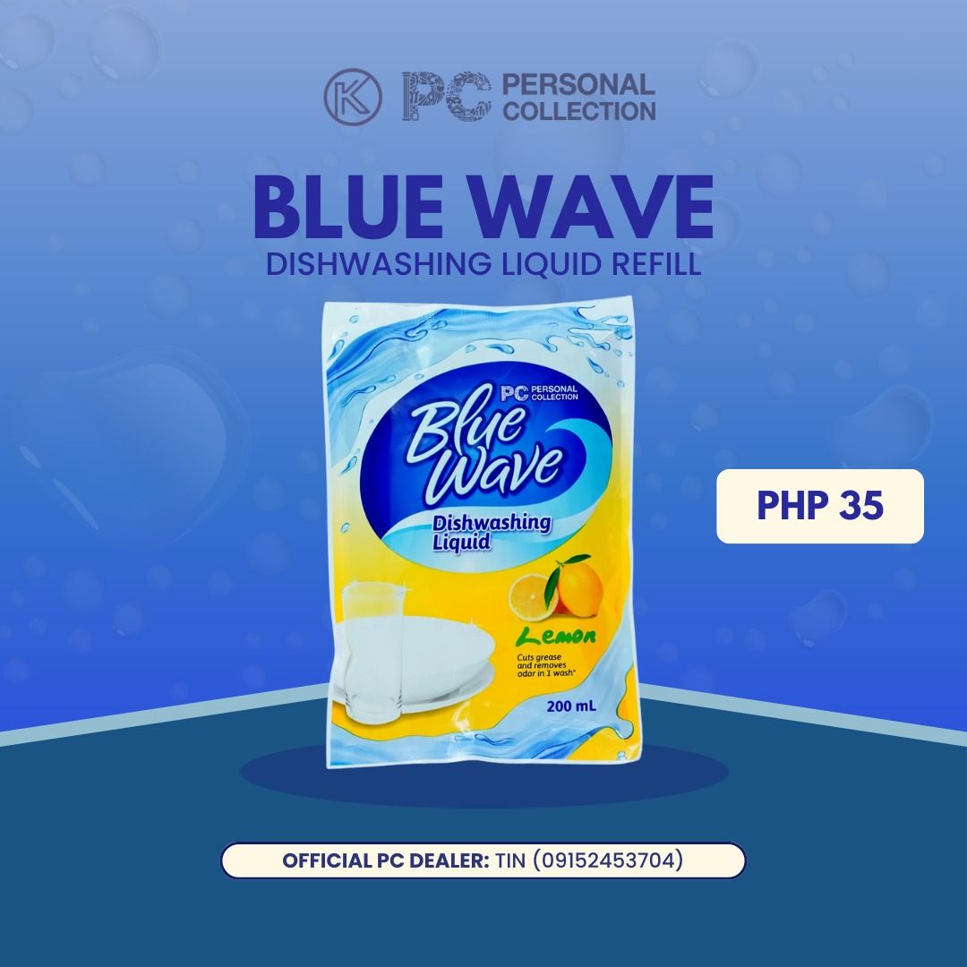 PC Blue Wave Dishwashing Liquid Refill Lemon (200mL) (Category: Cleaning Tools & Supplies) located in Tarlac. Submitted by knchuchi_ (Listing ID 1413689965, Image 1). Description: The affordable 2x linis-bango power* of Blue Wave Dishwashing Liquid will let you clean more dishes without breaking the bank. It easily and effectively removes stubborn grease with its easy-rinse formula and neutralizes food odors, while leaving a fresh lemon scent. *T