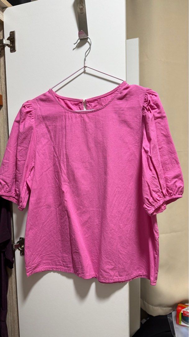 Pink Puff Sleeve Top (Category: Blouses) located in Batangas. Submitted by _matchagreen (Listing ID 1413669289, Image 1). Description: Size: Large Brand new mop: bank transfer/gcash shipping via lbc, sf to be shouldered by buyer .