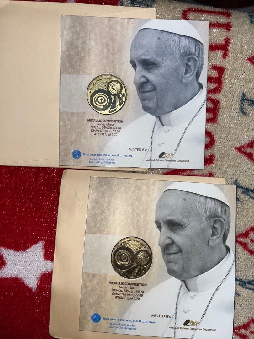 Pope Francis 50 Piso Commemorative Coin (Category: Currency) located in Manila. Submitted by riovidalsgf (Listing ID 1413763538, Image 2). Description: Selling mint condition Pope Francis 50 Piso Commemorative Coin. Have 12 pieces of it. Just message me if you’re interested so I can provide more pics of the product and my legitimacy as a seller. Loc. Manila/Batangas MOP - GCASH, COD MOD - LBC, Flash, Lalamove, J&T.