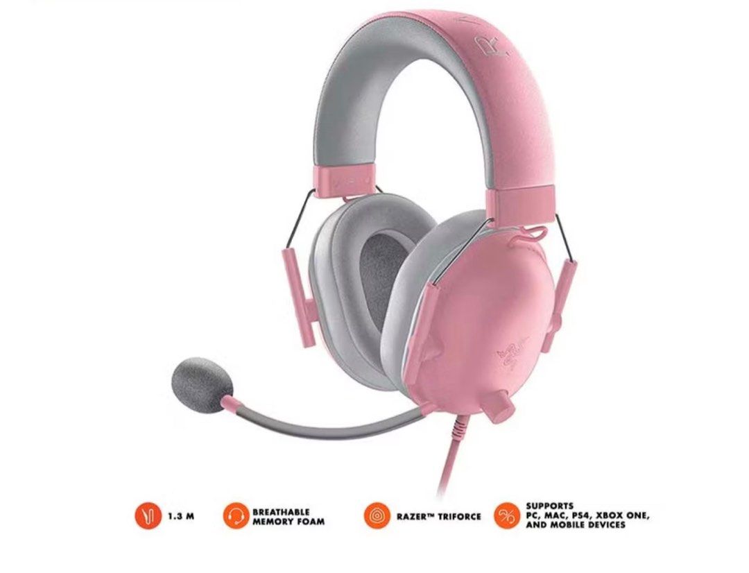 Razer BlackShark V2 X - Pink (Category: Headphones & Headsets) located in Tanza. Submitted by kmoarse (Listing ID 1413707883, Image 1). Description: Bought online for Php 2,000 Used twice only and I have switched to Airpods *no box .