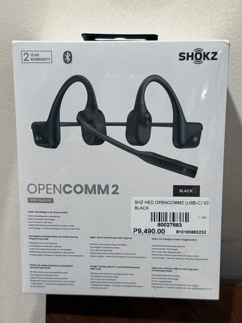 Shokz OpenComm 2 Bone Conduction Headset (Category: Headphones & Headsets) located in Quezon City. Submitted by aannnnaa1 (Listing ID 1413748433, Image 2). Description: Shokz OpenComm 2 Bone Conduction Headset Sealed, brand new Open-ear design for all-day comfort Noise-canceling boom microphone Easy controls with multi-function and mute buttons Bluetooth connectivity Comes with Beyond the Box paper bag SRP 9,490php .