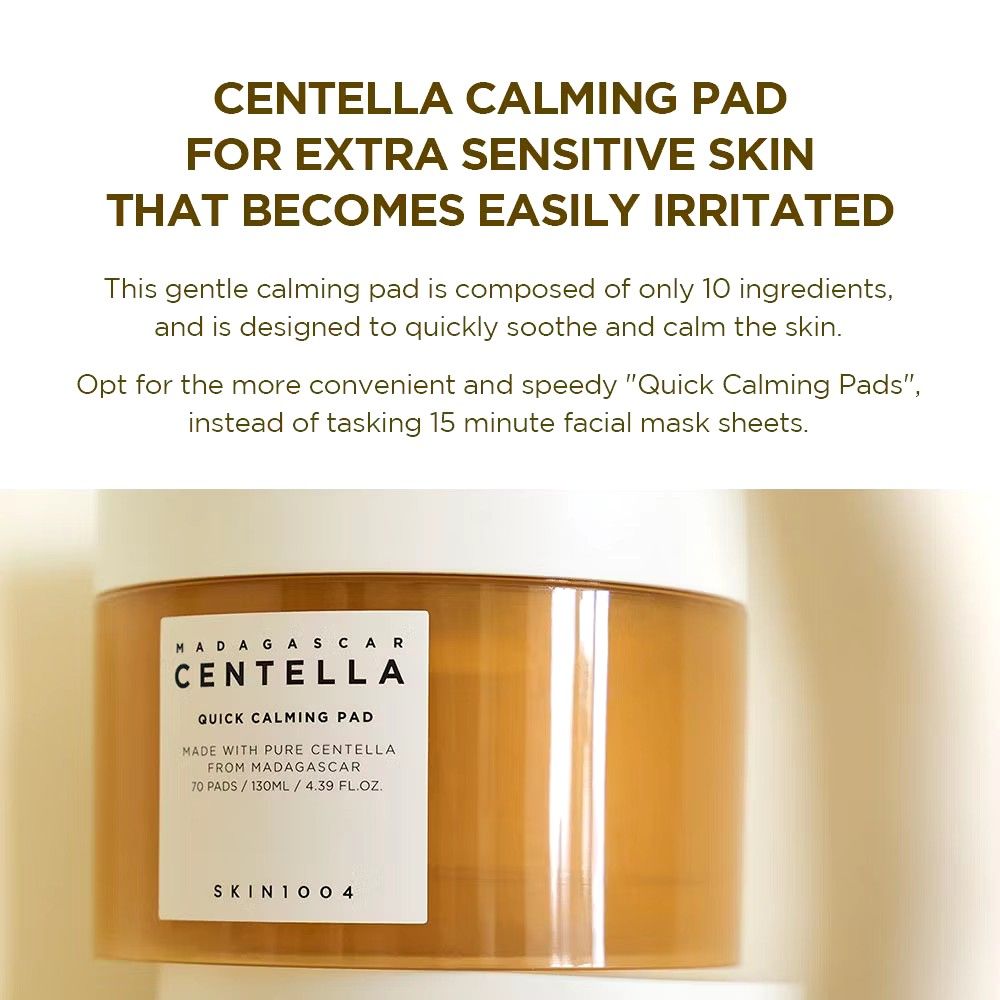 SKIN1004 Madagascar Centella Quick Calming Pads (70 Pads) (Category: Face Care) located in Quezon City. Submitted by cssybrgn_ (Listing ID 1413847949, Image 3). Description: BRAND NEW AND SEALED‼️ (2 pcs. available) FIXED PRICE, NO HAGGLING - 70 pads, 130ml (full size) - good for sensitive skin.