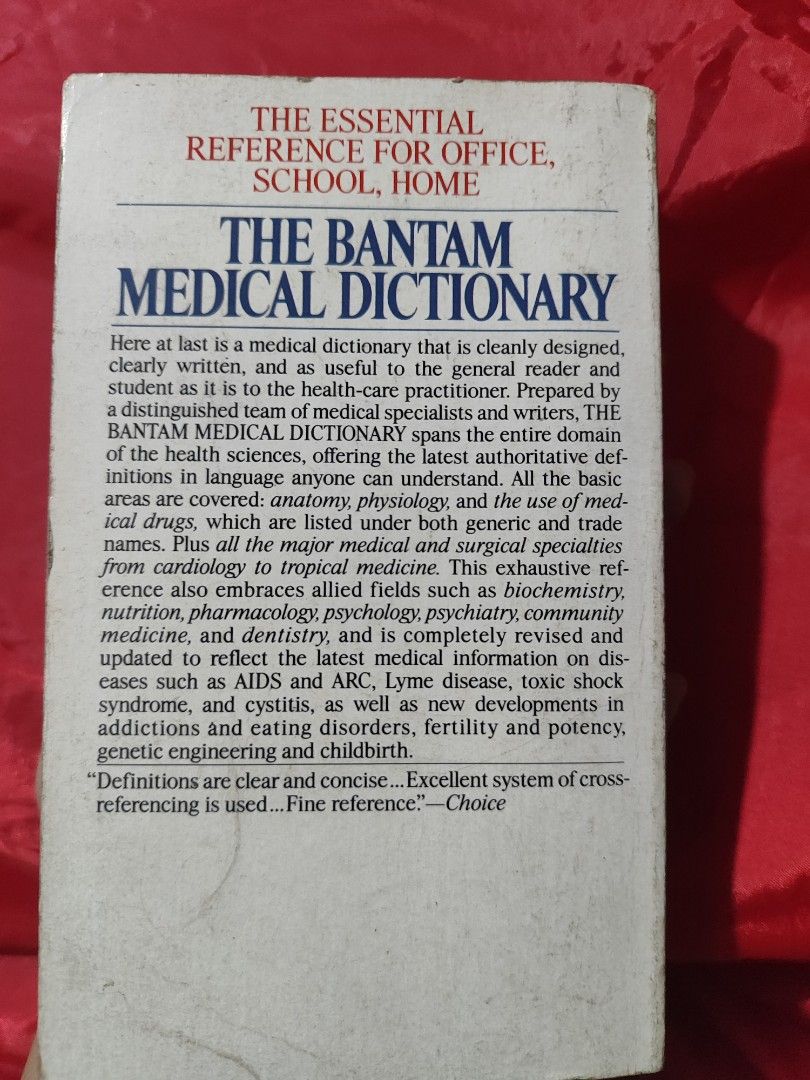 The Bantam Medical Dictionary (Category: Textbooks) located in Manila. Submitted by goldenrabbit-eac1 (Listing ID 1413787870, Image 2). Description: - 9,500 medical entries - Includes the latest medical terms and data - Cross-referenced for easy navigation - Features over 150 labeled line drawings - Covers anatomy, physiology, and medical drugs - Ideal for general readers and students.