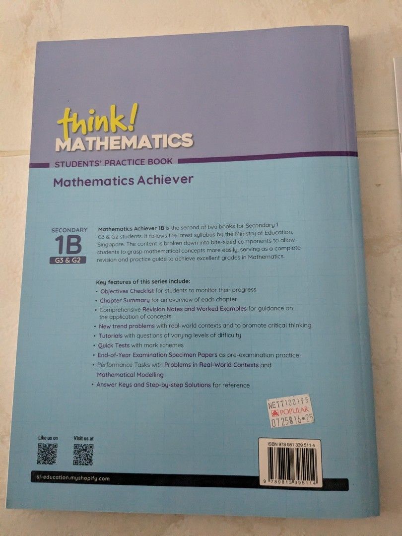 Think! Mathematics Achiever Secondary 1B G3 & G2, Hobbies & Toys, Books ...