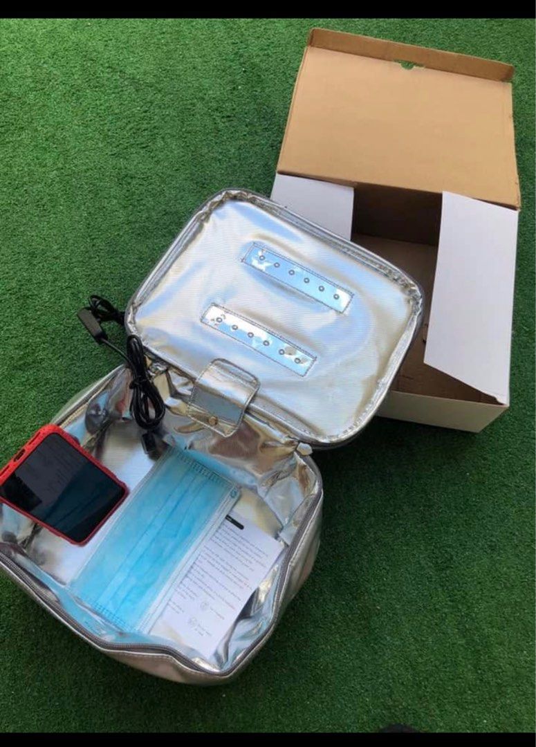 UV bag for disinfecting makeup, keys, etc. (Category: Tote Bags) located in Quezon City. Submitted by baligen (Listing ID 1413852105, Image 2). Description: Sterilize your phone, keys, wallet, bills, make up, etc. 12 UV bulbs USB charger. SF c/o buyer, PM for inquiries Locn Proj2 QC.