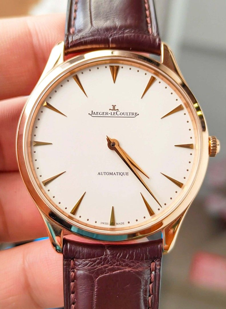 2018 JAEGER LE COULTRE MASTER ULTRA THIN SOLID 18K ROSE GOLD‼️ (Category: Luxury Watches) located in Quezon City. Submitted by timeoutwatches (Listing ID 1413977555, Image 1). Description: 2018 JAEGER LE COULTRE MASTER ULTRA THIN SOLID 18K ROSE GOLD‼️ Price: 598,000 php Complete Set Solid 18k Rose Gold Case & Buckle Model: Q1332511 Case: 41mm Condition: 9.5 / 10 Beige Dial Rose Gold Indices.