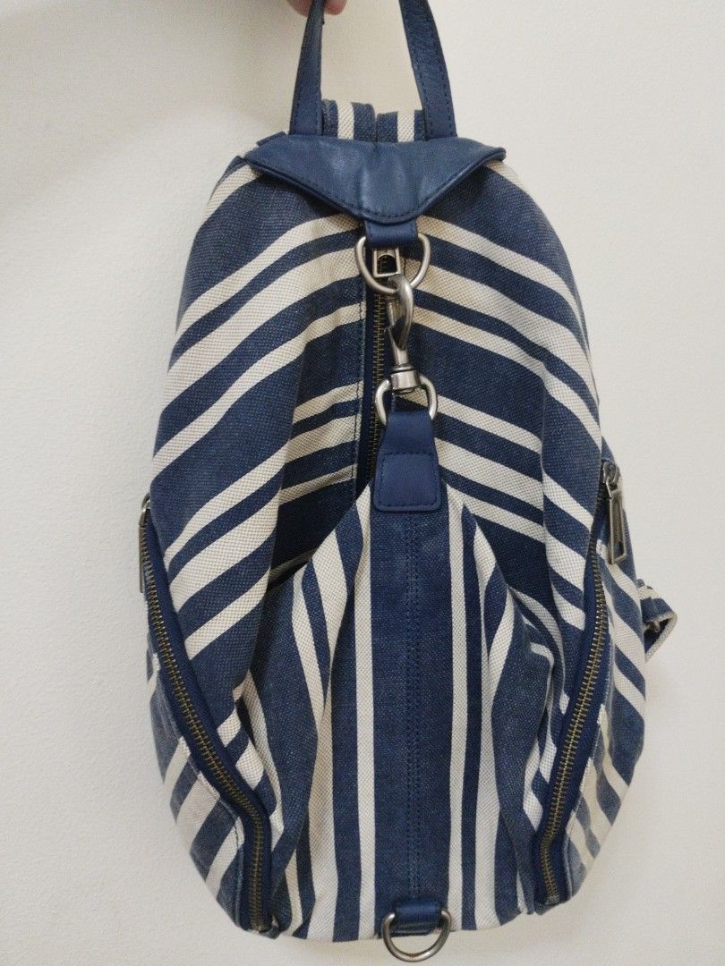 ✨ Rebecca Minkoff striped leather and canvas backpack (Category: Luxury Bags & Wallets) located in Santa Rosa. Submitted by leShoppe (Listing ID 1390561358, Image 2). Description: 📌1st photo for reference only just need wash.