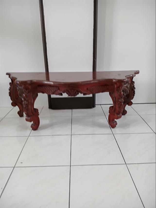 Antique Solid Narra Low Console Table as-is (Category: Tables & Sets) located in Paranaque City. Submitted by turnintocash (Listing ID 1413917538, Image 1). Description: good condition all solid Narra issue- missing carved wood part in front middle area location - Paranaque pls see dimension in photos payment - BPI or Gcash.
