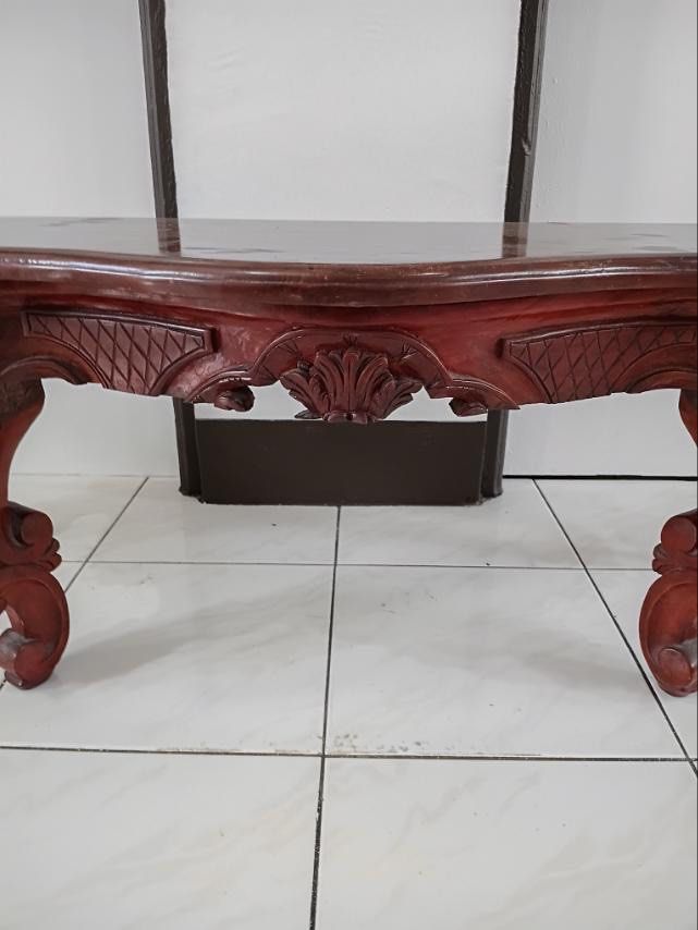 Antique Solid Narra Low Console Table as-is (Category: Tables & Sets) located in Paranaque City. Submitted by turnintocash (Listing ID 1413917538, Image 3). Description: good condition all solid Narra issue- missing carved wood part in front middle area location - Paranaque pls see dimension in photos payment - BPI or Gcash.
