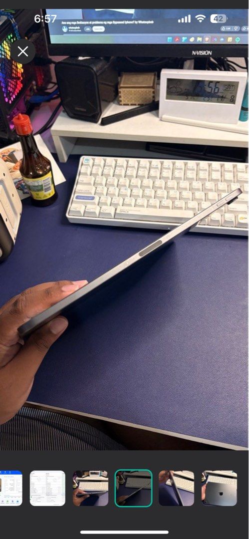 Apple iPad Air 4th Gen Space Gray (Category: iPad) located in Manila. Submitted by kevinpolaris (Listing ID 1414024978, Image 3). Description: - Apple iPad Air 4th Generation (Space Gray) - Sleek design with USB-C port - Vibrant display - Device verification score: 98 - Battery health: 82% - Warranty expired - In good working condition.