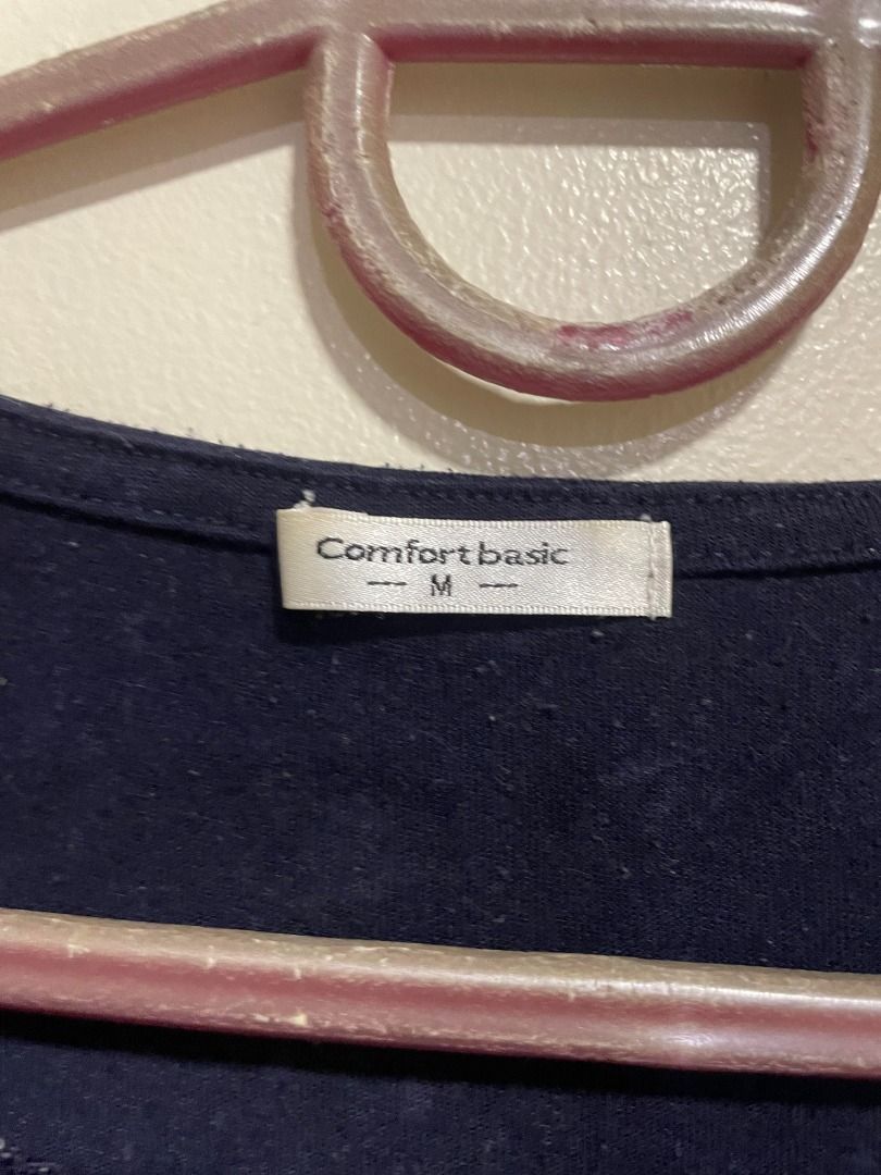 Comfort Basic Navy Blue Long Sleeve Top (Category: Longsleeves) located in Mandaluyong City. Submitted by _copndrop (Listing ID 1414008666, Image 3). Description: - Navy blue long sleeve top - Brand: Comfort Basic - Size: M on tag - Features a square neckline with lace detailing - Lace trim at the hem - Simple, classic design - Comfortable fabric NO WHEN WORN PICS RFS: DECLUTTERING LOC: MANDALUYONG.