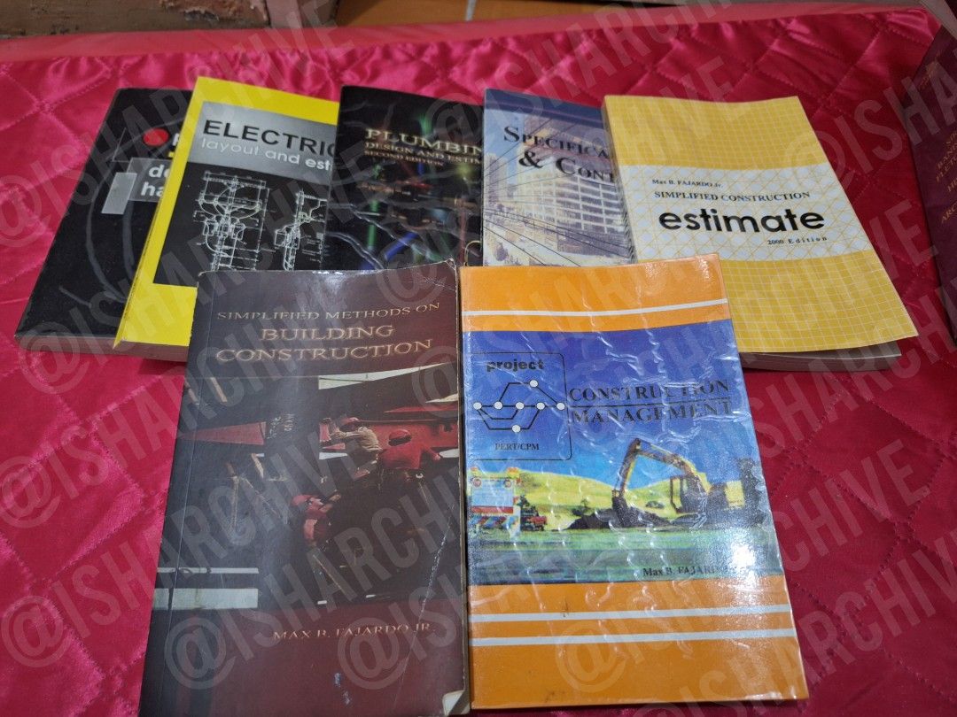 Construction Books by Max B. Fajardo Jr. (Category: Textbooks) located in Manila. Submitted by isharchive (Listing ID 1413933693, Image 1). Description: Bundle. All 7 books. Not selling single book. Original price for all 7 is around ₱1,800, selling all 7 for ₱1,000. Very good condition, like brand new. .