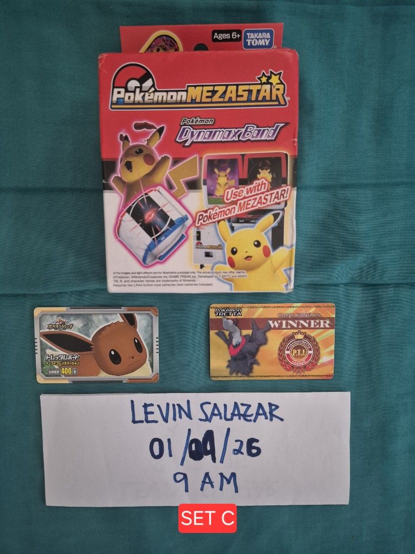 (ENG) POKEMON MEZASTAR PIKACHU DYNAMAX BAND SETS (Category: Character Goods) located in Guiguinto. Submitted by Levinthings (Listing ID 1413884470, Image 3). Description: For Sale: (as SET/BUNDLE) (SEALED) Pokemon Mezastar Pikachu Dynamax Band (Eng) > Price: 2500 per set > Condition: Brand New > Location: Guiguinto, Bulacan > Payment: Gcash/Maya/Bank transfer > Deliver: JnT/Lalamove, etc. (shouldered by buyer) * Cross-posted in other platform.