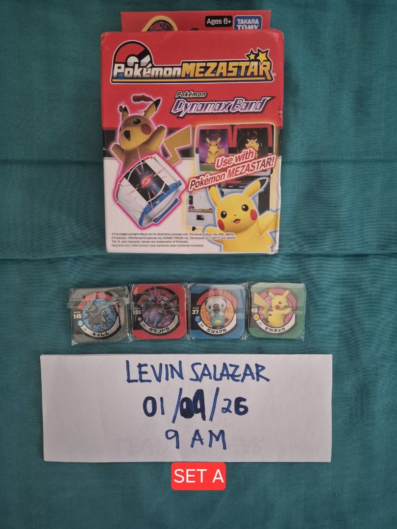 (ENG) POKEMON MEZASTAR PIKACHU DYNAMAX BAND SETS (Category: Character Goods) located in Guiguinto. Submitted by Levinthings (Listing ID 1413884470, Image 1). Description: For Sale: (as SET/BUNDLE) (SEALED) Pokemon Mezastar Pikachu Dynamax Band (Eng) > Price: 2500 per set > Condition: Brand New > Location: Guiguinto, Bulacan > Payment: Gcash/Maya/Bank transfer > Deliver: JnT/Lalamove, etc. (shouldered by buyer) * Cross-posted in other platform.
