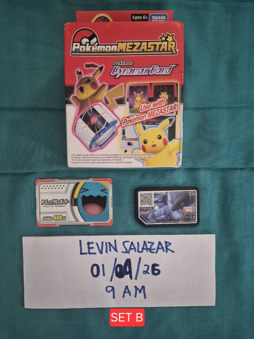 (ENG) POKEMON MEZASTAR PIKACHU DYNAMAX BAND SETS (Category: Character Goods) located in Guiguinto. Submitted by Levinthings (Listing ID 1413884470, Image 2). Description: For Sale: (as SET/BUNDLE) (SEALED) Pokemon Mezastar Pikachu Dynamax Band (Eng) > Price: 2500 per set > Condition: Brand New > Location: Guiguinto, Bulacan > Payment: Gcash/Maya/Bank transfer > Deliver: JnT/Lalamove, etc. (shouldered by buyer) * Cross-posted in other platform.