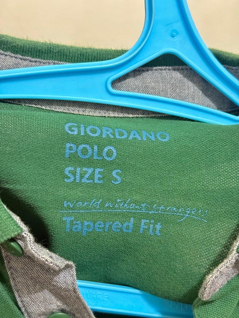 Giordano Polo Shirt - Size S (Category: Tshirts & Polo Shirts ) located in Quezon City. Submitted by artdeclutters_ (Listing ID 1413938370, Image 3). Description: - Giordano polo shirt - Size: S - Color: Green with blue trim - Features: Tapered fit, emblem on chest, three-button placket - Condition: Good DM for Dimensions Rfs: Not using anymore, decluttering MoP: GCash/Cash Courier: To be booked by buyer/pick-up.