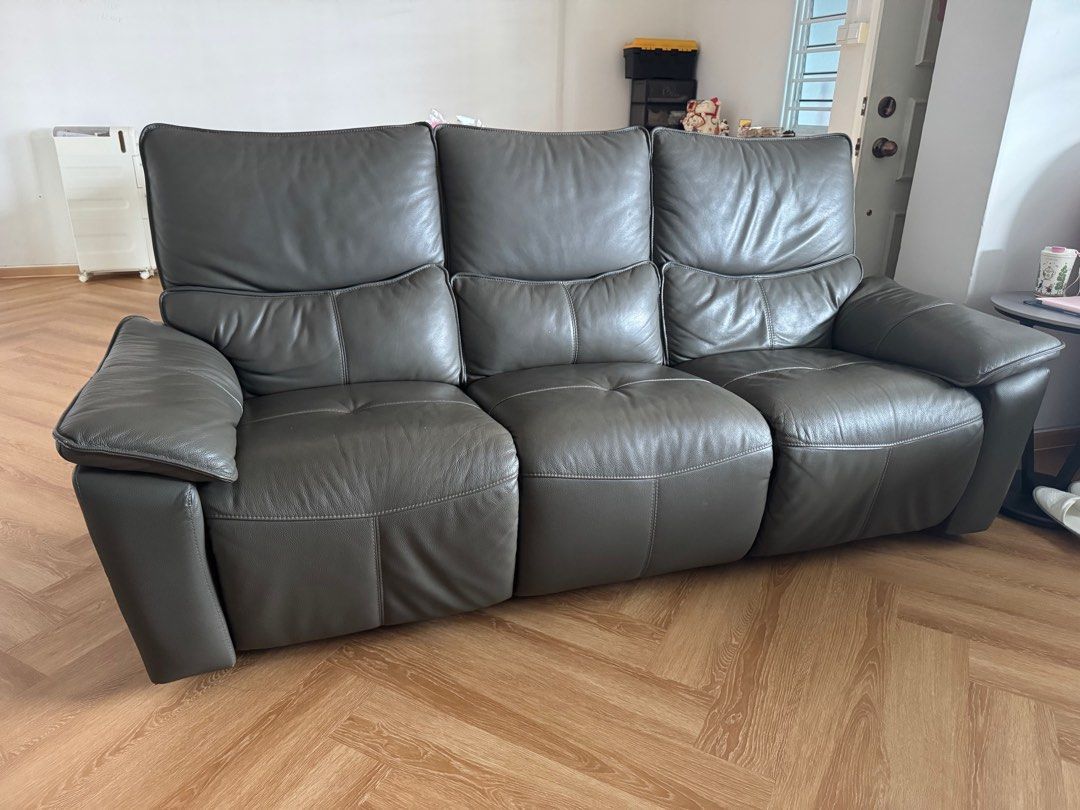 Grey Leather Reclining Sofa, Furniture &amp; Home Living, Furniture, Sofas ...