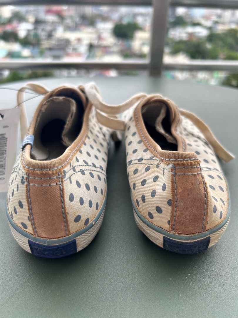 Keds Polka Dot Sneakers Size 6 (Category: Sneakers) located in Quezon City. Submitted by iamdaisyduck (Listing ID 1413960977, Image 2). Description: ~ Features a light beige canvas upper with blue polka dots ~ The shoes have a light brown trim with white laces ~ Size 6 ~ sample shoes, bought from Keds outlet .