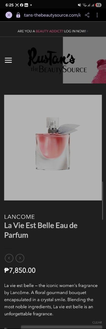 La Vie Est Belle Lancome 50ml (Category: Fragrance & Deodorants) located in Imus. Submitted by my8th (Listing ID 1414050551, Image 2). Description: - La Vie Est Belle by Lancome - 50ml bottle - Classic floral and gourmand fragrance - Perfect for everyday wear - A timeless scent.