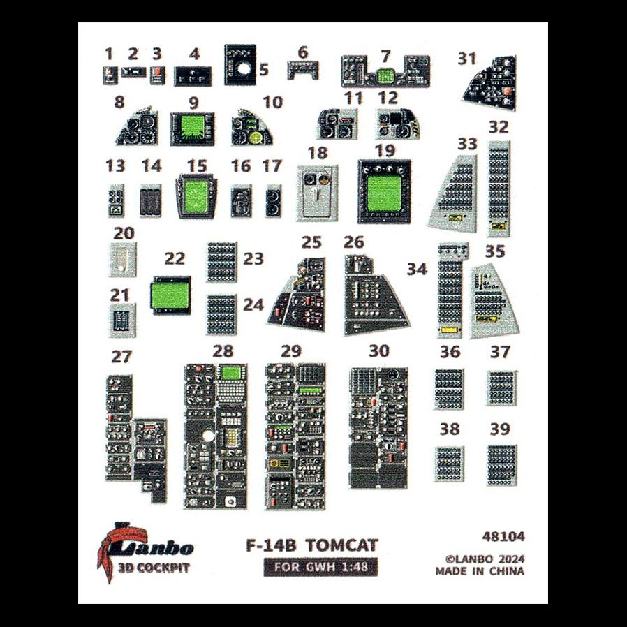 Lanbo 1/48 F-14B Tomcat 3D printing cockpit panel (for GWH) #48104, 興趣及 ...