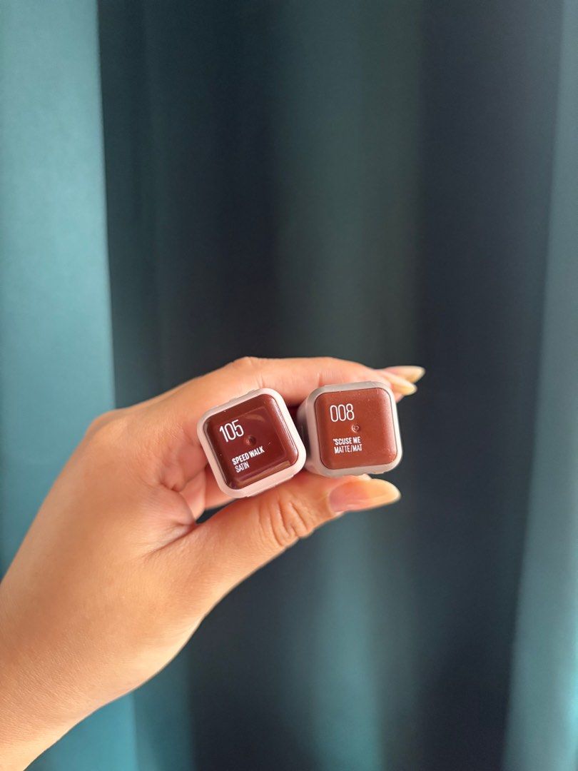 NEW Maybelline Lipstick - 105 & 008 (Category: Makeup) located in Navotas City. Submitted by hellolades (Listing ID 1413904677, Image 2). Description: SALE NEW Maybelline Lipstick - 105 & 008 - Original packaging - Shade 105 Speed Walk Satin: Brown - Shade 008 Scuze Me Matte: Light brown/pink - Suitable for everyday wear and special occasions Php 550 free sf via j&t.