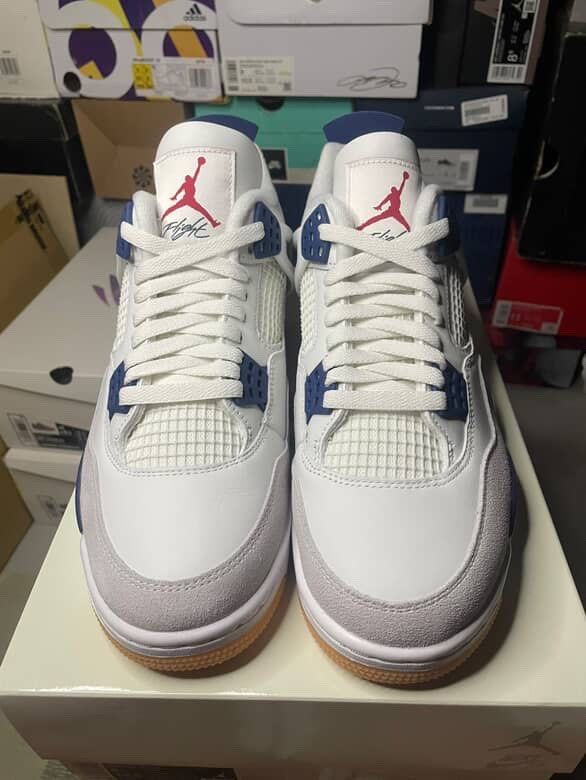 Nike Air Jordan 4 Retro SB (Category: Sneakers) located in Baguio. Submitted by thriftcrate2021 (Listing ID 1414046208, Image 3). Description: Air Jordan 4 Retro SB - Colorway: White, Navy, and Grey - Size: 9 US Brand New Selling for retail Price: 11,895 +sf slightly nego Shipping: J&T /Baguio meetup.