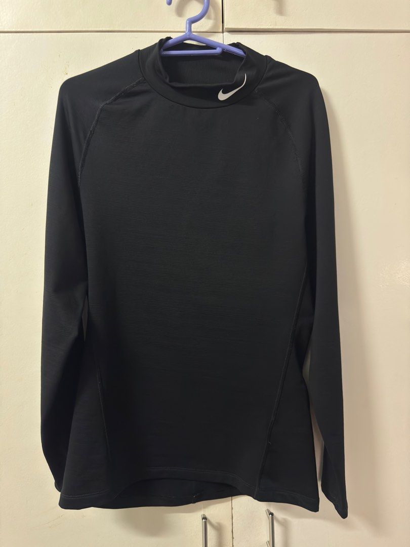 Nike Pro Mock Neck Dri-Fit Longsleeves (Category: Activewear) located in Manila. Submitted by alguims (Listing ID 1413956820, Image 1). Description: Excellent Condition Medium on tag Dimes: Width - 18 Length - 27 Issue: Minimal hairline cracks sa logo.
