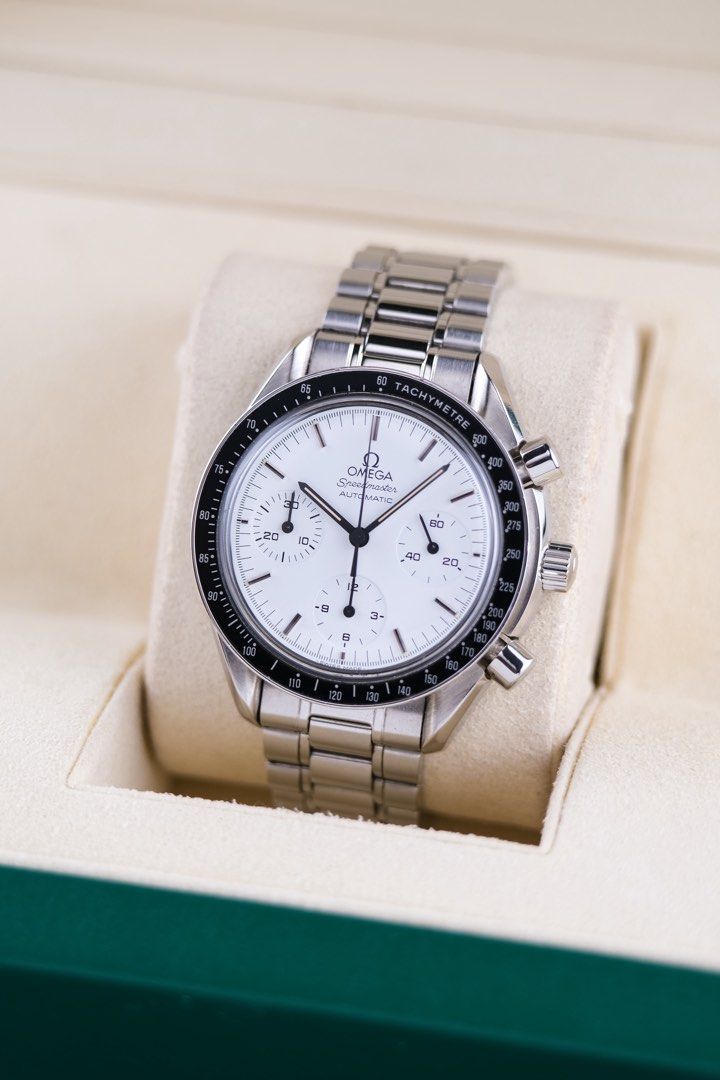 Omega Speedmaster Reduced Albino (Category: Luxury Watches) located in Quezon City. Submitted by awristotell (Listing ID 1413974094, Image 1). Description: “New WRISTwatch to TELL” Omega Speedmaster Reduced Rare “Albino Dial” Mint Condition Price: 248,000 PHP Ref: 3510.20 Year: 1989 Movement: Automatic Crystal: Hesalite Case: 39mm Material: Steel Lug width: 18mm Bracelet: Omega Steel Bracelet Includes: Presentation Box & Leather Pouch — Free Ship