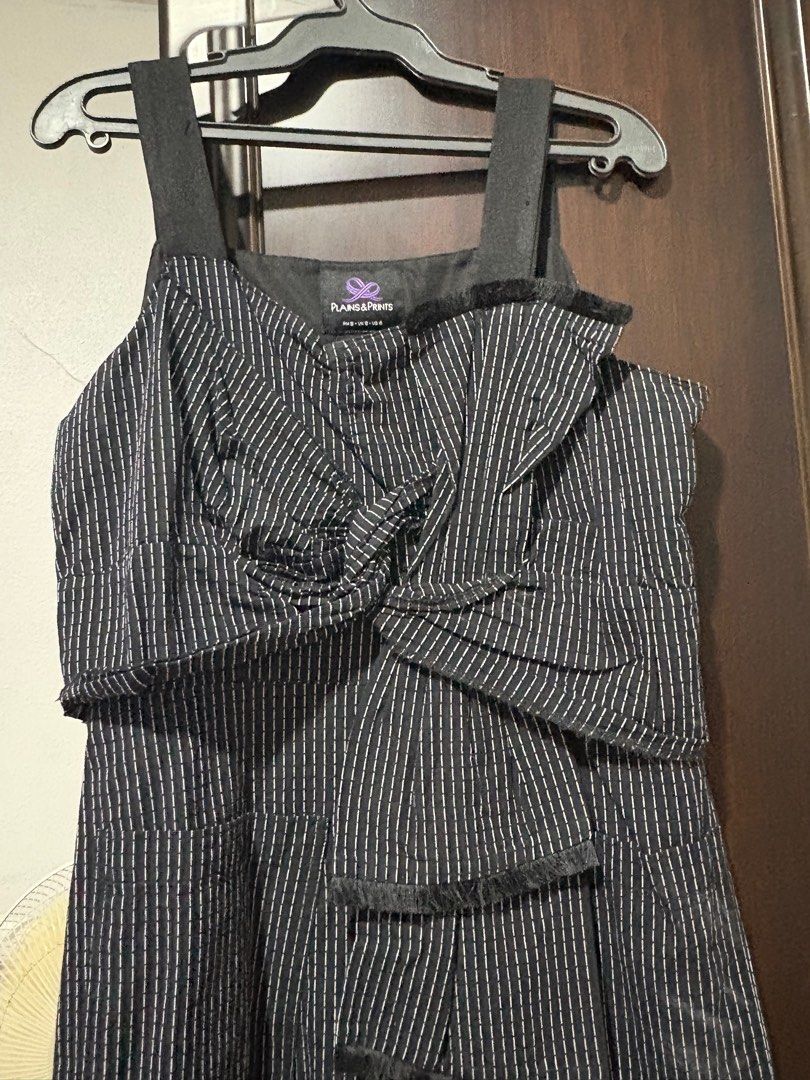 Plains & Prints Striped Dress (Category: Dresses) located in Tuguegarao City. Submitted by _richmama_ (Listing ID 1413879157, Image 2). Description: - Plains & Prints dress - Black and white striped pattern - Bow detail on the front - Midi length with ruffled hem - Thick straps - Fitted bodice - Size: PH S, UK 8, US 4.