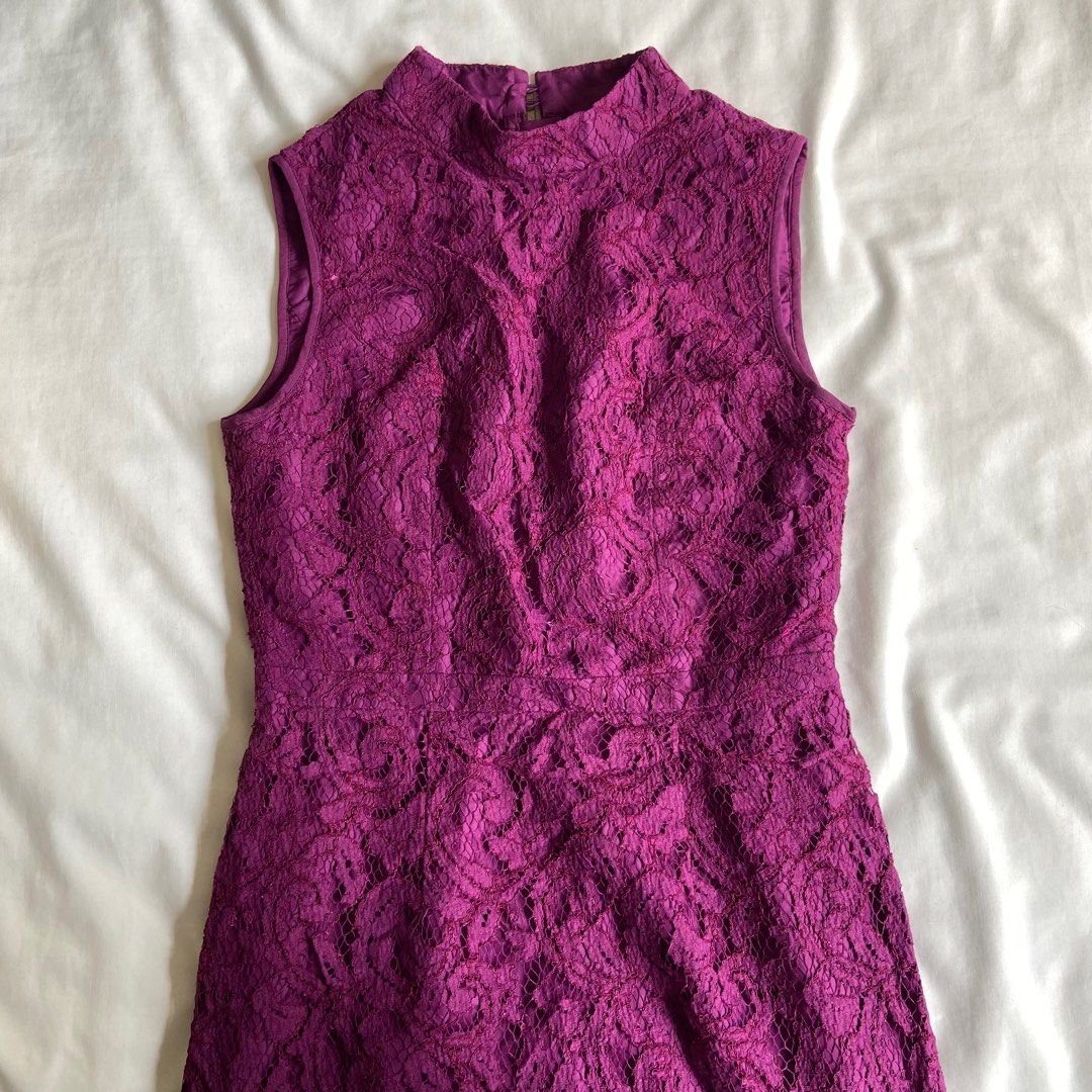 Purple Lace Mini Dress (Category: Dresses) located in Bulacan. Submitted by thriftbin (Listing ID 1413898785, Image 1). Description: lace dress w back zip closure size S measurements: b 30" W 26" L 35" ( from shoulder) No when worn pic ‼️Fixed price *ONLY OFFER IF SURE BUYER ship via J&T / sdd loc: bulacan.