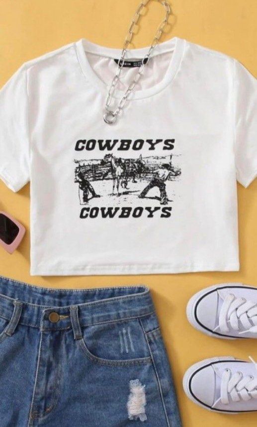 SHEIN Cowboys Graphic Crop Top (Category: Shirts) located in Manila. Submitted by nikashoppe (Listing ID 1414028882, Image 1). Description: .
