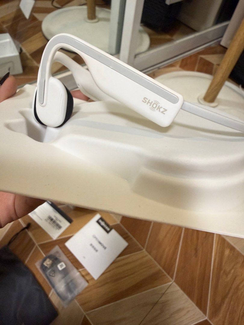 Shokz OpenMove S661 Bone Conduction Headphones (Category: Headphones & Headsets) located in Caloocan City. Submitted by leigh_houseof (Listing ID 1413987058, Image 3). Description: - Original Shokz OpenMove S661 bone conduction headphones - Color: White - Includes original box, accessories, and manuals - Accessories: Charging cable, carrying pouch, and more - Model: IP55 water-resistant RFS: Large for my head; box opened but not used .
