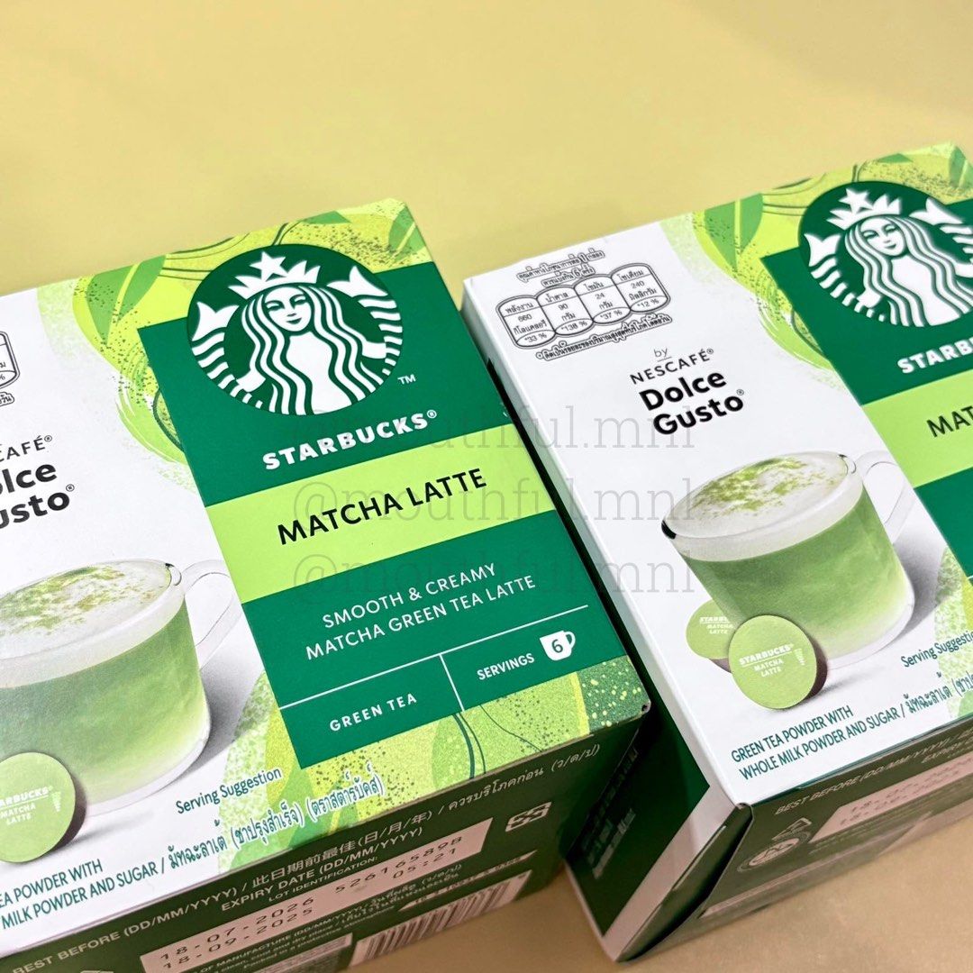 Starbucks Matcha Latte Dolce Gusto Capsules (Category: Beverages) located in Rizal. Submitted by ichbingenisse (Listing ID 1413940004, Image 1). Description: - Starbucks Matcha Latte Dolce Gusto capsules. - Each box contains 6 servings. - Easy and quick to prepare. - Enjoy the smooth and creamy matcha latte at home. Pick up thru lalamove Loc masinag antipolo.
