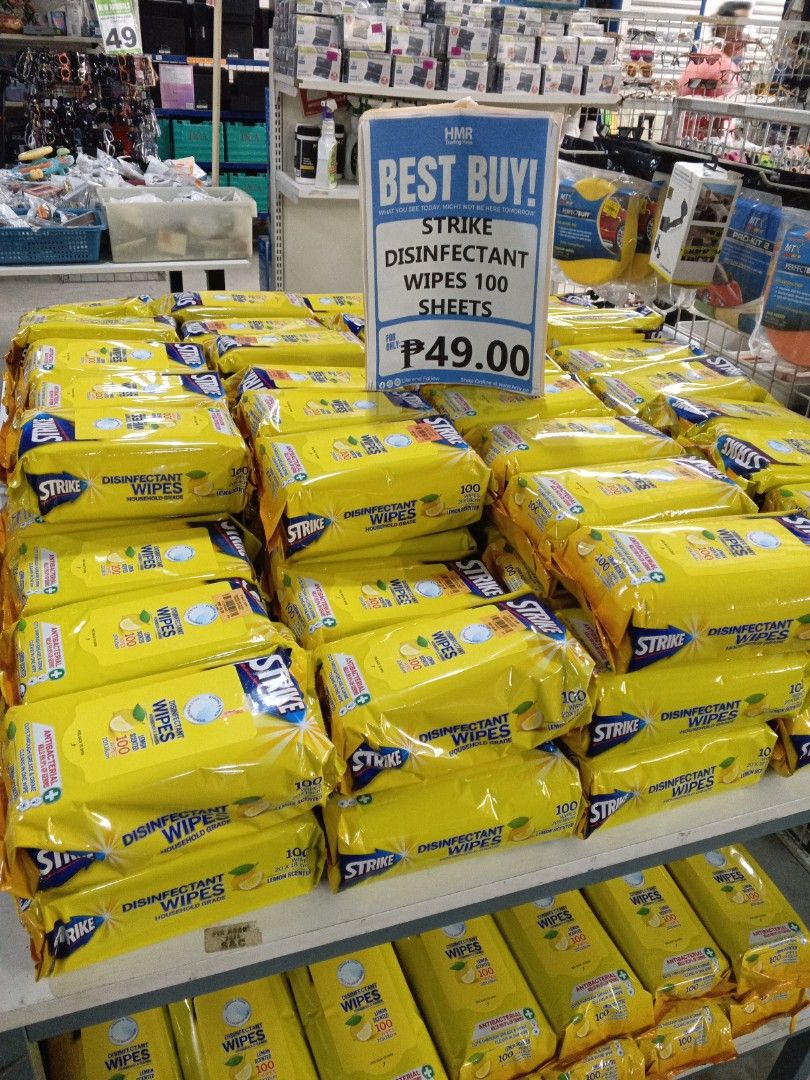 Strike disinfectant wipes 100 sheet (Category: Sanitizers & Disinfectants) located in Cainta. Submitted by quickstar_6b8e8b (Listing ID 1413866811, Image 2). Description: strike disinfectant wipes 100 sheets available in bulk orders.