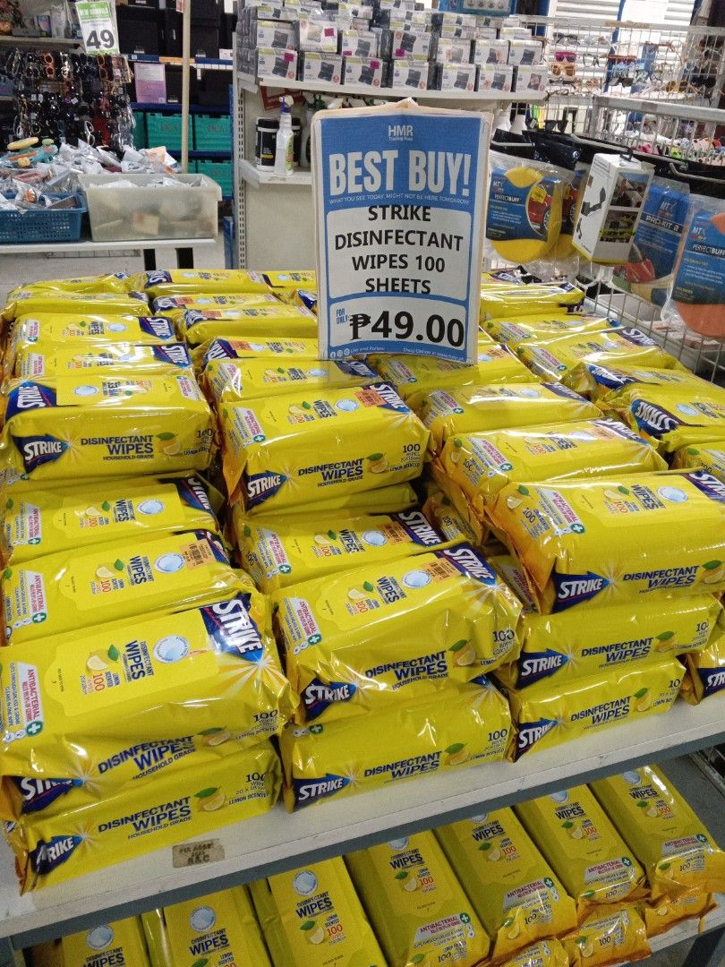 Strike disinfectant wipes 100 sheet (Category: Sanitizers & Disinfectants) located in Cainta. Submitted by quickstar_6b8e8b (Listing ID 1413866811, Image 1). Description: strike disinfectant wipes 100 sheets available in bulk orders.