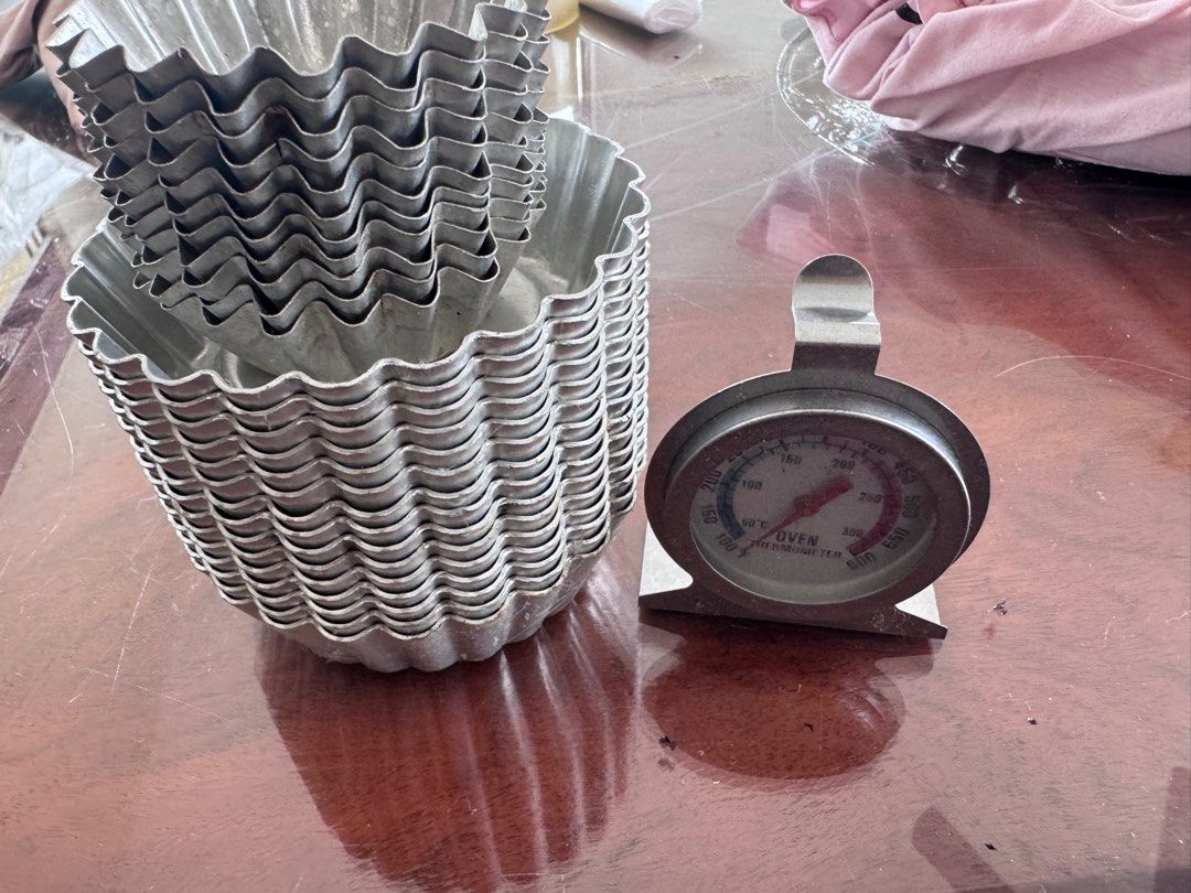 Tart Molds take all (Category: Bakeware) located in Manila. Submitted by decluterthings888 (Listing ID 1413881260, Image 1). Description: - Tart molds with wavy edges - Includes stainless steel oven thermometer - Perfect for tarts, quiches, and other baked goods - Great for any baker!.