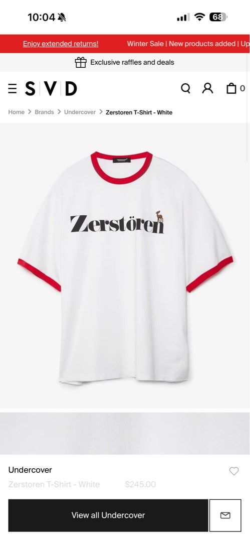 Undercover Japan Oversize Ringer Tee - White/Red (Category: Luxury Apparel) located in Dasmarinas. Submitted by phamhannii (Listing ID 1414013082, Image 1). Description: Undercover Japan by Jun Takahashi - Zerstören Graphic Oversize Ringer Tee 100% Cotton Size: 2 on tag Dimes (WxL): 24 x 28.5 inches Color Rate: 10/10 Condition Rate: 9.8/10 Excellent Condition (dot stain on belly area) All items are washed and sanitized. Flexible payment options. 